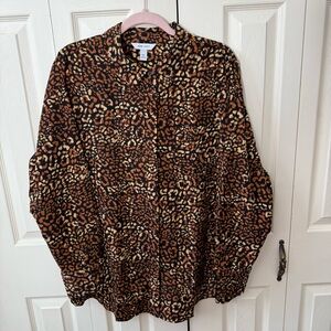 Nine West Leopard Print Button Down Collared Long Sleeve Blouse Women’s Size XXL